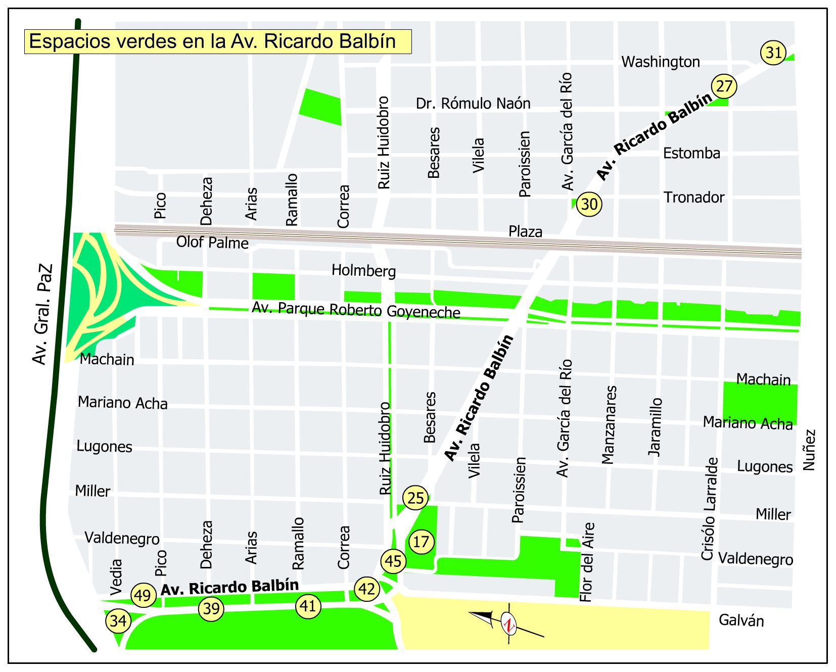 Plano Espacios verdes en la Av. Ricardo Balbín